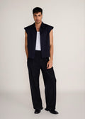 ROSANI The Jonction vest in navy - black minimal cotton vest with defined shoulder, front view
