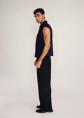 ROSANI The Jonction vest in navy - navy minimal cotton vest with defined shoulder, side view