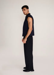 ROSANI The Jonction vest in navy - navy minimal cotton vest with defined shoulder, side view