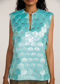 ROSANI The Koinonia top in mint pearl - mint pearl oversized sequin and signature metal disc top, craft detail