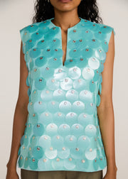 ROSANI The Koinonia top in mint pearl - mint pearl oversized sequin and signature metal disc top, craft detail