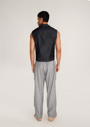 ROSANI The Kōryū vest in charcoal - charcoal extra-light denim vest, back view