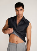 ROSANI The Kōryū vest in charcoal - charcoal extra-light denim vest, craft detail