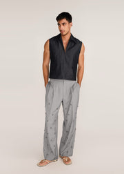 ROSANI The Kōryū vest in charcoal - charcoal extra-light denim vest, front view