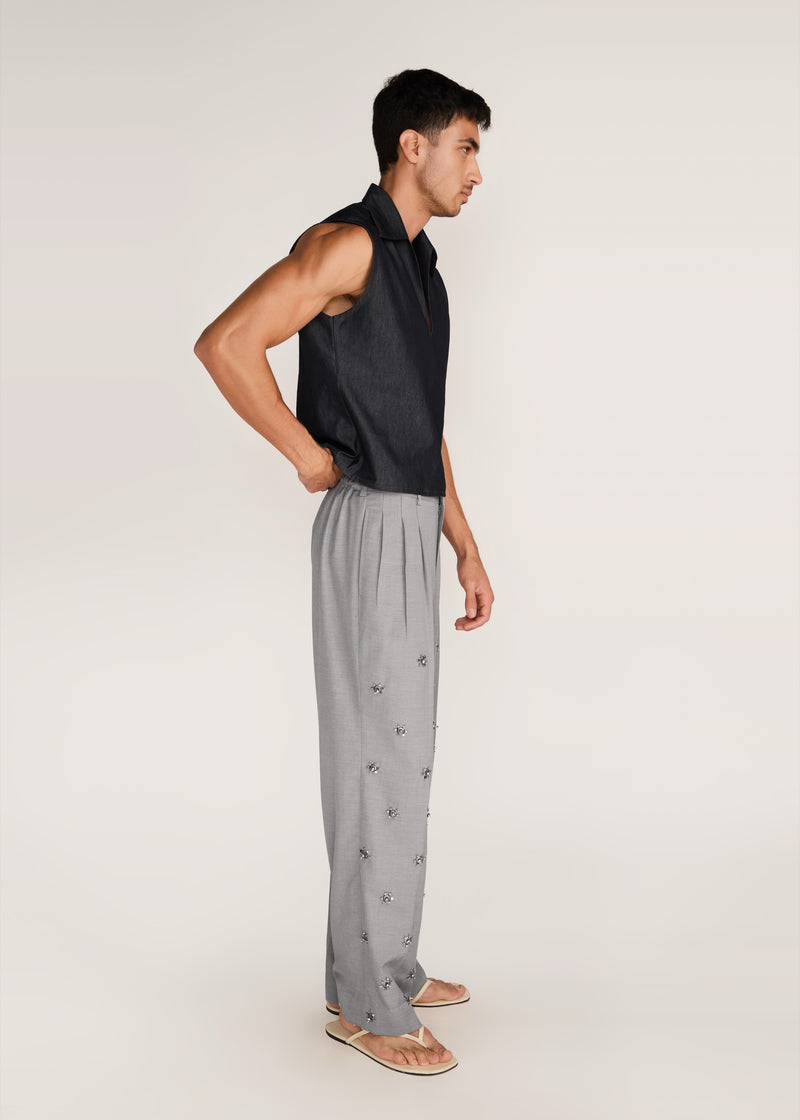 ROSANI The Kōryū vest in charcoal - charcoal extra-light denim vest, side view