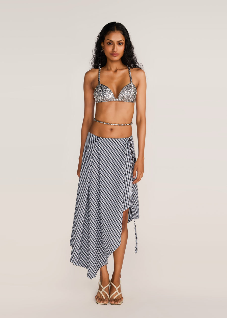 ROSANI The Lueur bralette in chrome - chrome hand-embroidered bralette, front view