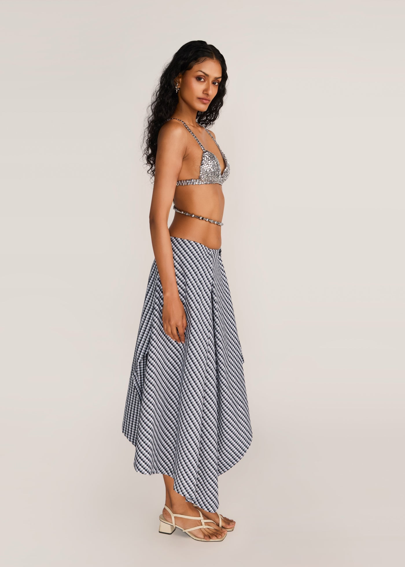 ROSANI The Lueur bralette in chrome - chrome hand-embroidered bralette, side view