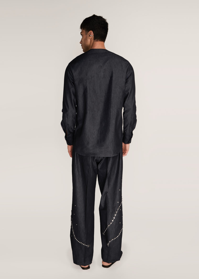 ROSANI The Møte shirt in charcoal - charcoal fluid-gloss cotton shirt, back view