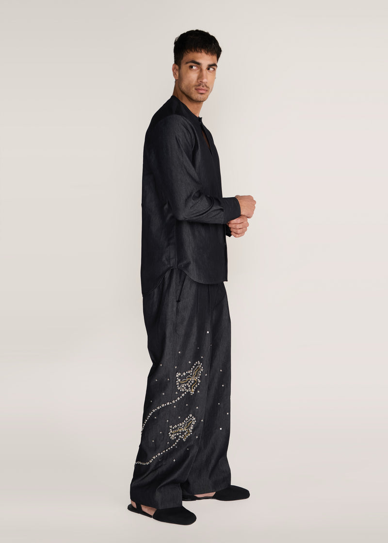 ROSANI The Møte shirt in charcoal - charcoal fluid-gloss cotton shirt, side view
