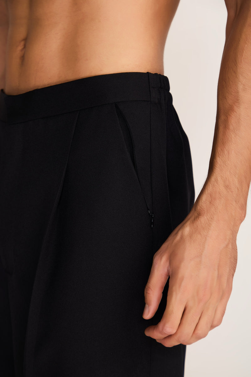 ROSANI The Nerza shorts in obsidian - obsidian suiting culotte shorts, craft detail