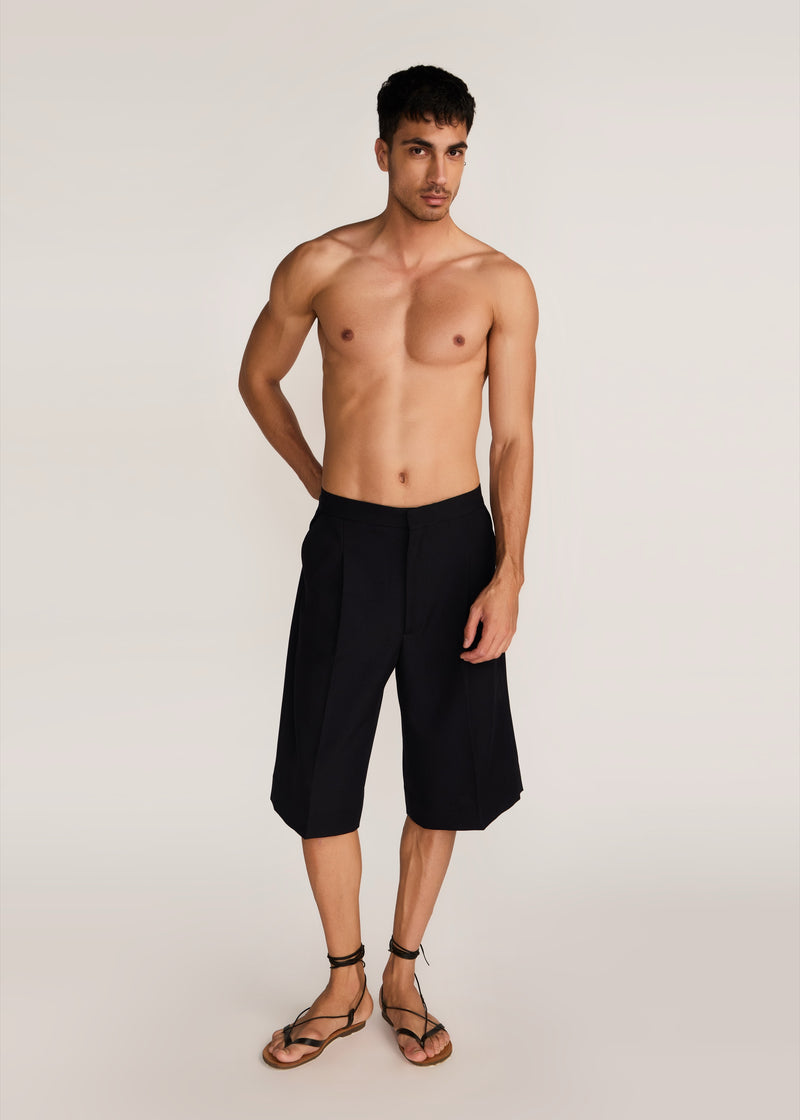 ROSANI The Nerza shorts in obsidian - obsidian suiting culotte shorts, front view