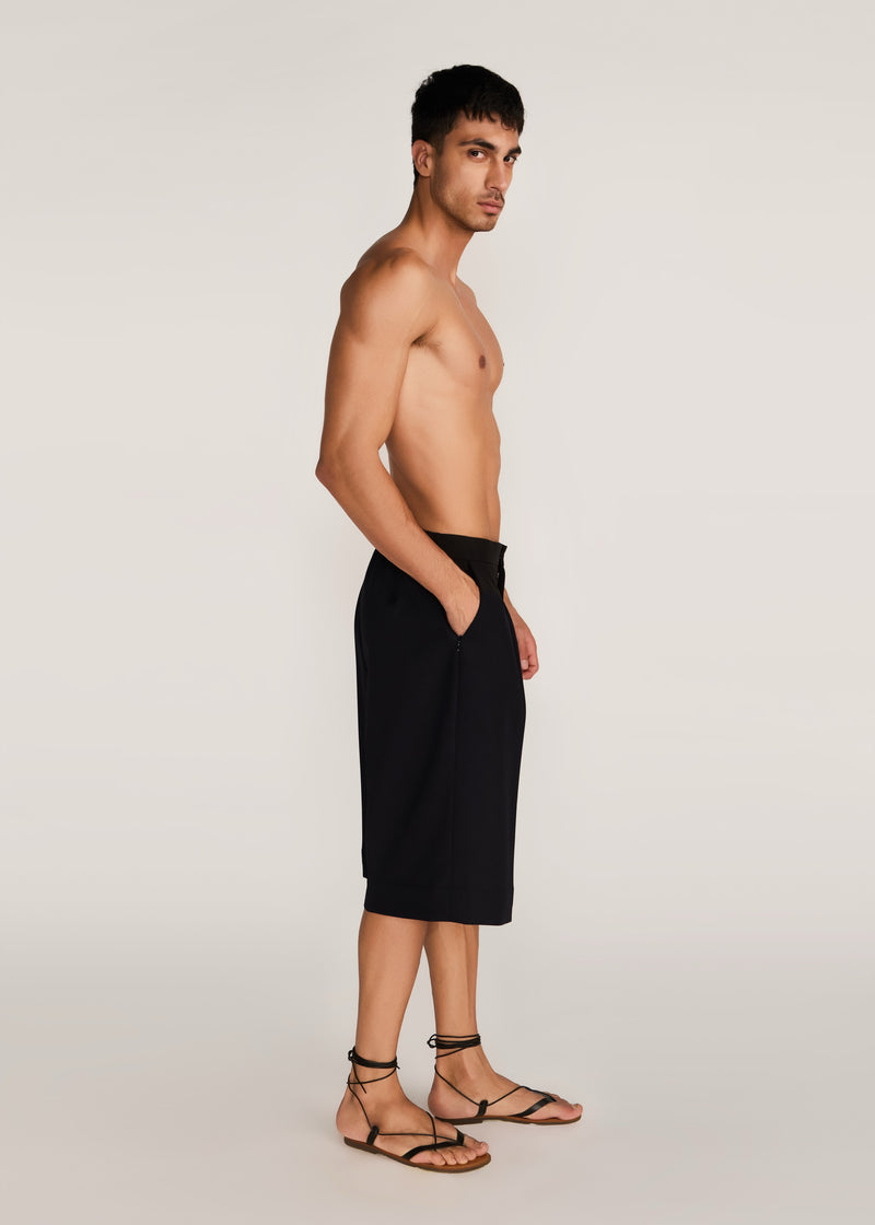 ROSANI The Nerza shorts in obsidian - obsidian suiting culotte shorts, side view