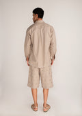ROSANI The Nexus shacket in sand dune - sand dune classic cotton shacket, back view
