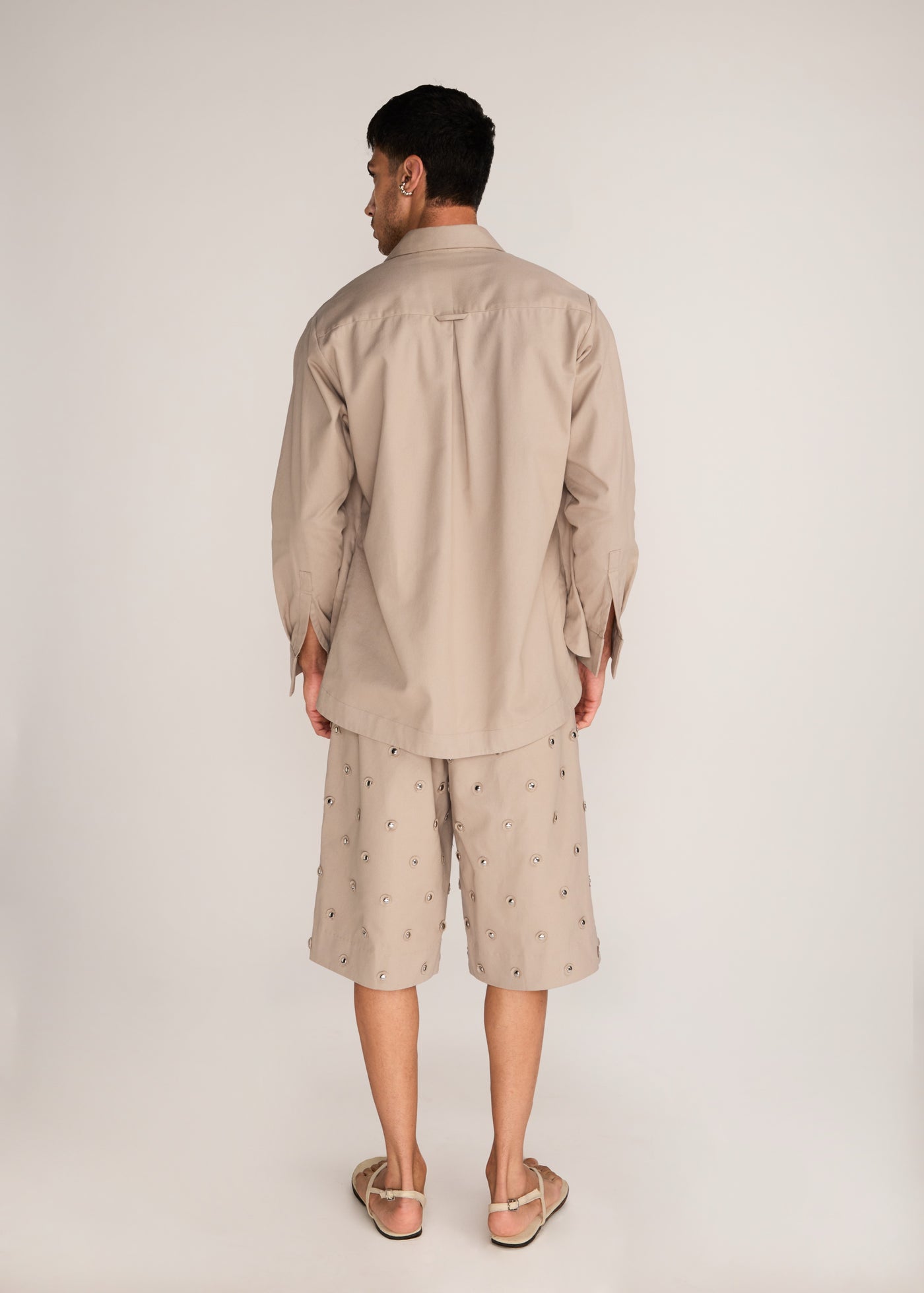 ROSANI The Nexus shacket in sand dune - sand dune classic cotton shacket, back view