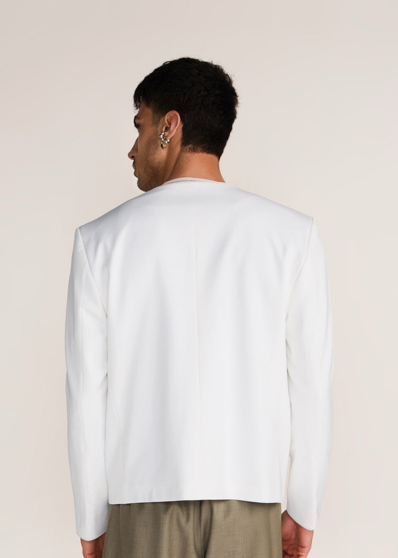 ROSANI The Raccord blazer in white - white Korean suiting summer blazer, back view
