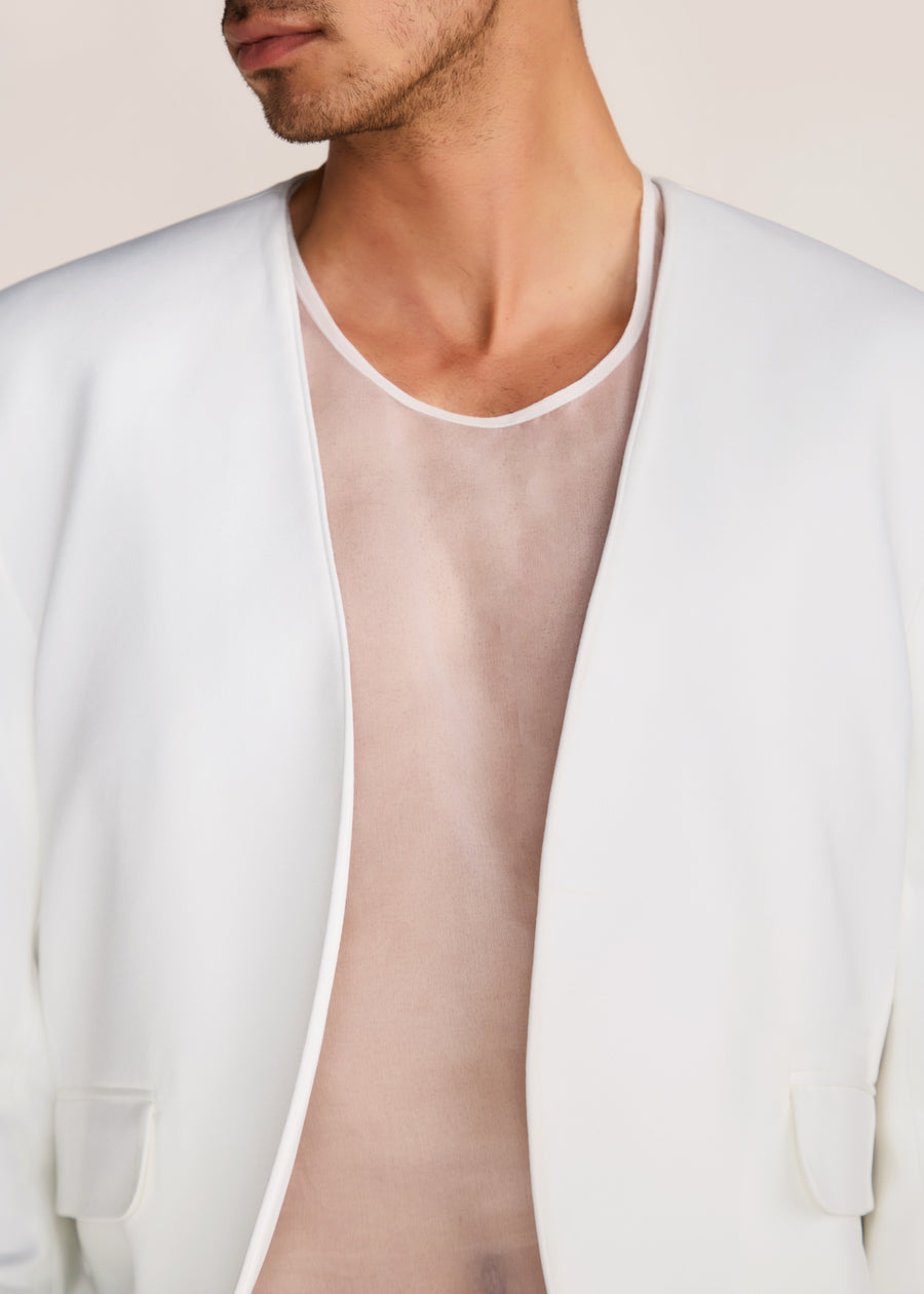 ROSANI The Raccord blazer in white - white Korean suiting summer blazer, craft detail