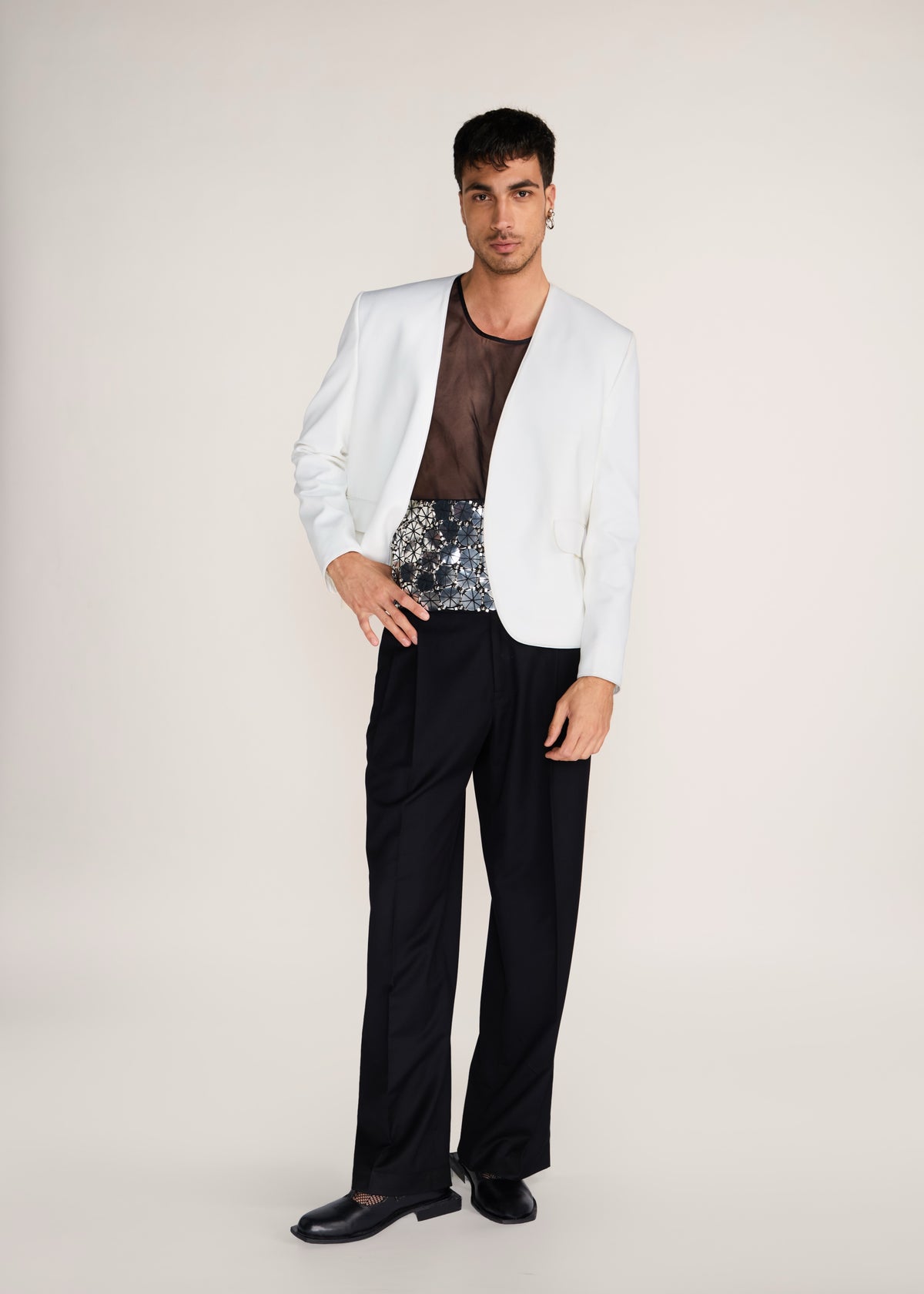 ROSANI The Raccord blazer in white - white Korean suiting summer blazer, front view, alternate angle