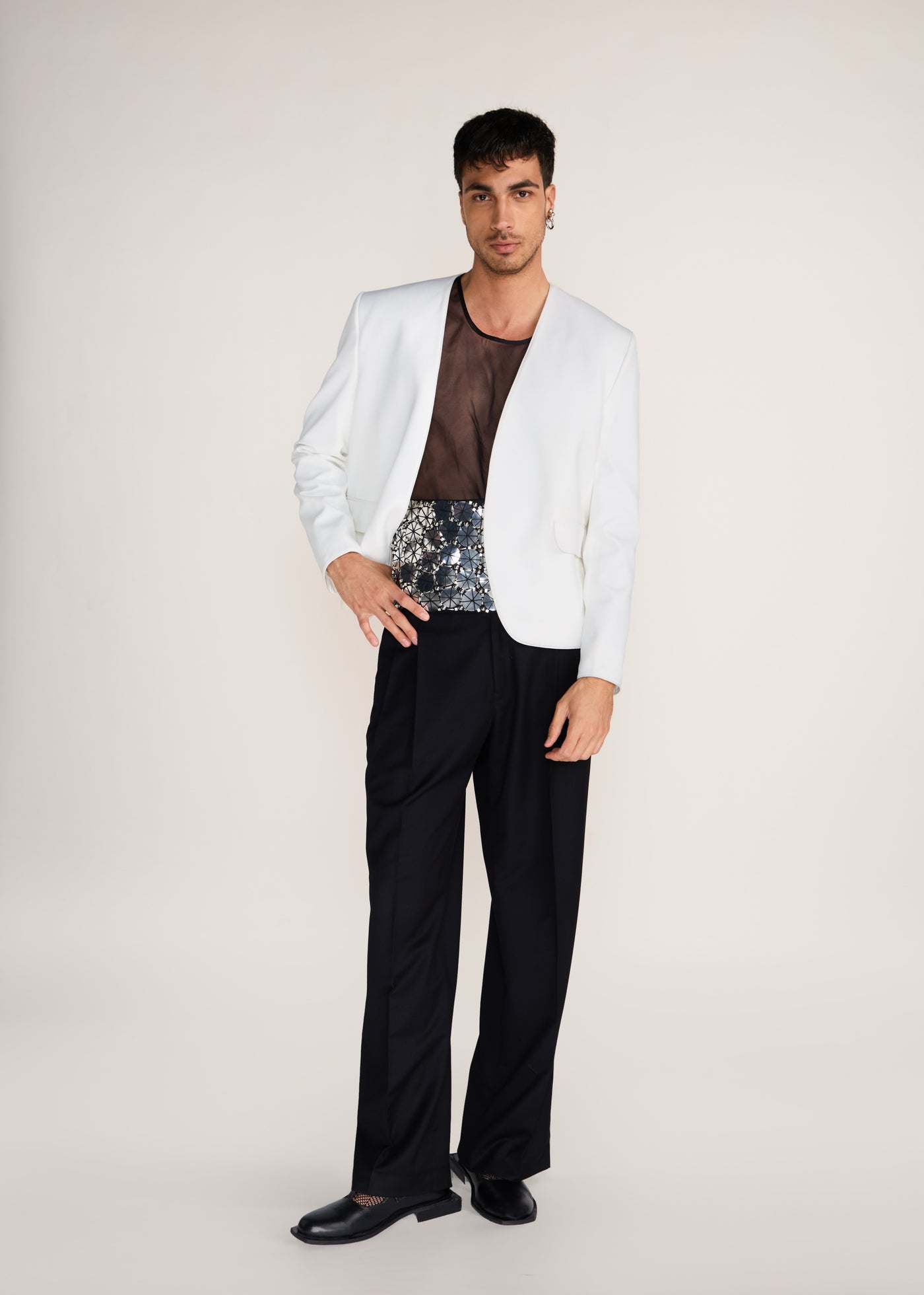 ROSANI The Raccord blazer in white - white Korean suiting summer blazer, front view, alternate angle