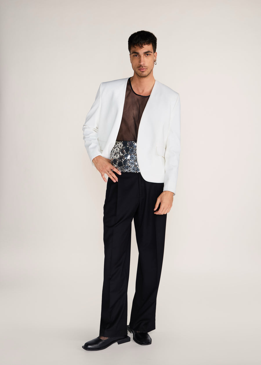ROSANI The Raccord blazer in white - white Korean suiting summer blazer, front view, alternate angle