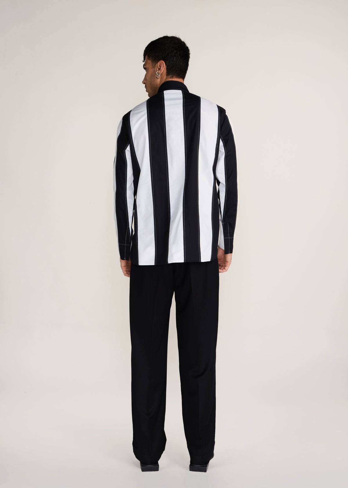 ROSANI The Recontre shirt in black & white - black and white constructed stripe cotton shirt, back view