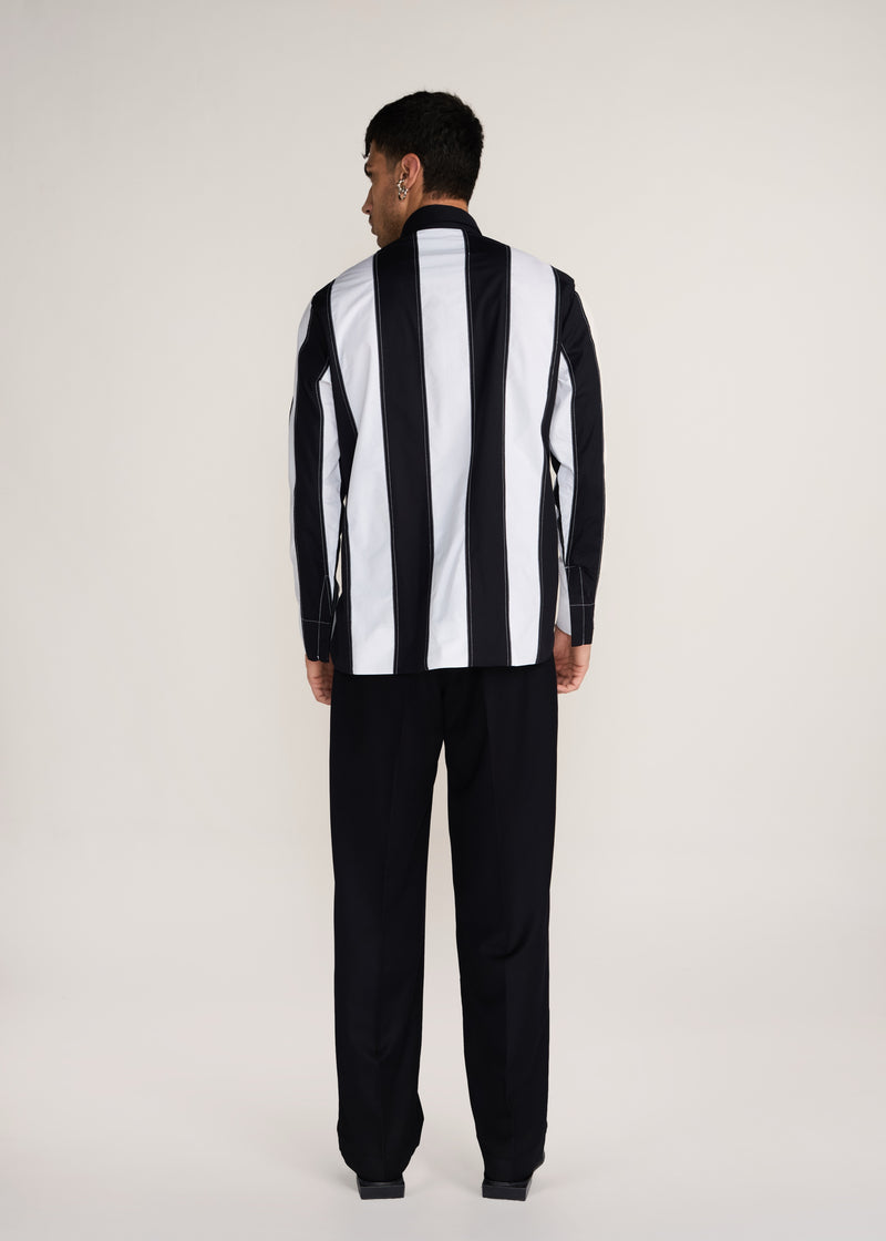 ROSANI The Recontre shirt in black & white - black and white constructed stripe cotton shirt, back view