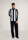 ROSANI The Recontre shirt in black & white - black and white constructed stripe cotton shirt, front view