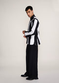 ROSANI The Recontre shirt in black & white - black and white constructed stripe cotton shirt, side view