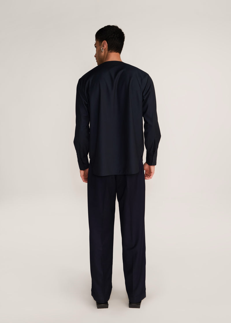 ROSANI The Sammen shirt in obsidian - obsidian round-neck snap-button shirt, back view