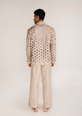ROSANI The Sintesi blazer in sand dune - sand dune unlined laser-cut cotton blazer, back view