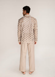 ROSANI The Sintesi blazer in sand dune - sand dune unlined laser-cut cotton blazer, back view