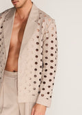 ROSANI The Sintesi blazer in sand dune - sand dune unlined laser-cut cotton blazer, craft detail