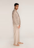 ROSANI The Sintesi blazer in sand dune - sand dune unlined laser-cut cotton blazer, side view