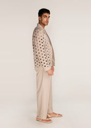 ROSANI The Sintesi blazer in sand dune - sand dune unlined laser-cut cotton blazer, side view
