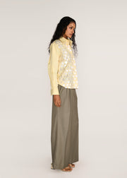 ROSANI The Synodos shirt in pale lemon - pale lemon cotton shirt with oversized sequin embroidery, side view