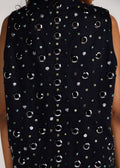 ROSANI The Synra vest in black denim - black denim eyelet and button embroidered vest, craft detail