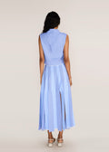 ROSANI The Synthesis top in dreamy blue - dreamy blue striped cropped top with knotted bandana-collar points, back view, alternate angle