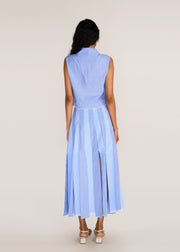 ROSANI The Synthesis top in dreamy blue - dreamy blue striped cropped top with knotted bandana-collar points, back view, alternate angle