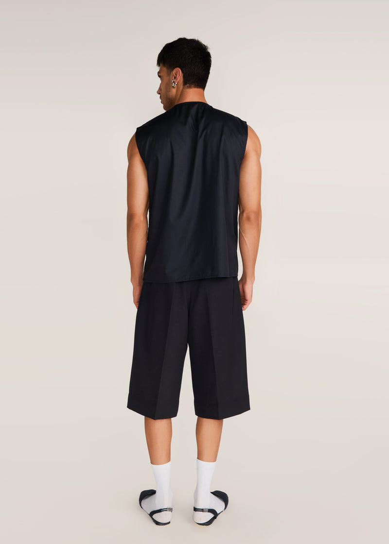 ROSANI The Tayo t-shirt in obsidian - obsidian Korean suiting sleeveless t-shirt, back view