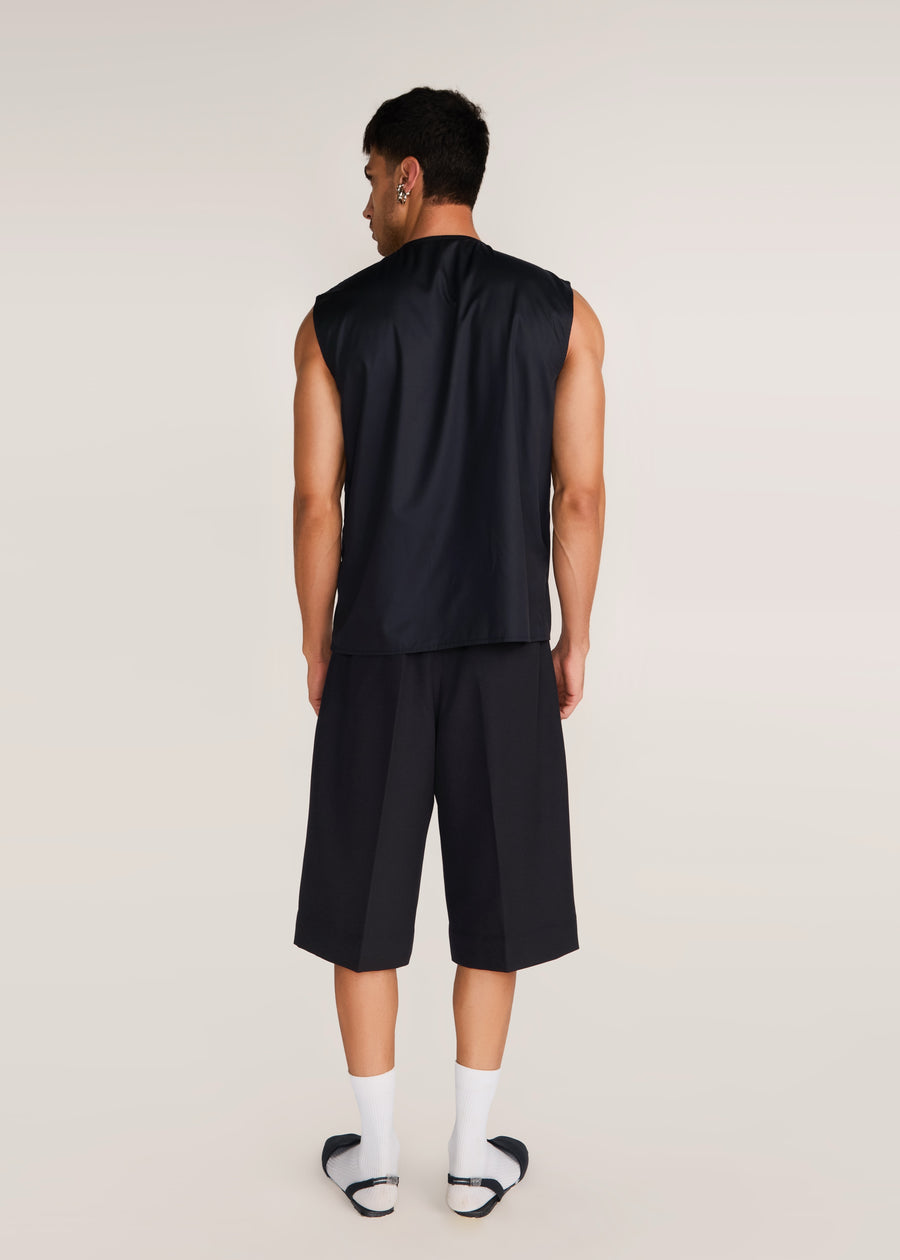 ROSANI The Tayo t-shirt in obsidian - obsidian Korean suiting sleeveless t-shirt, back view