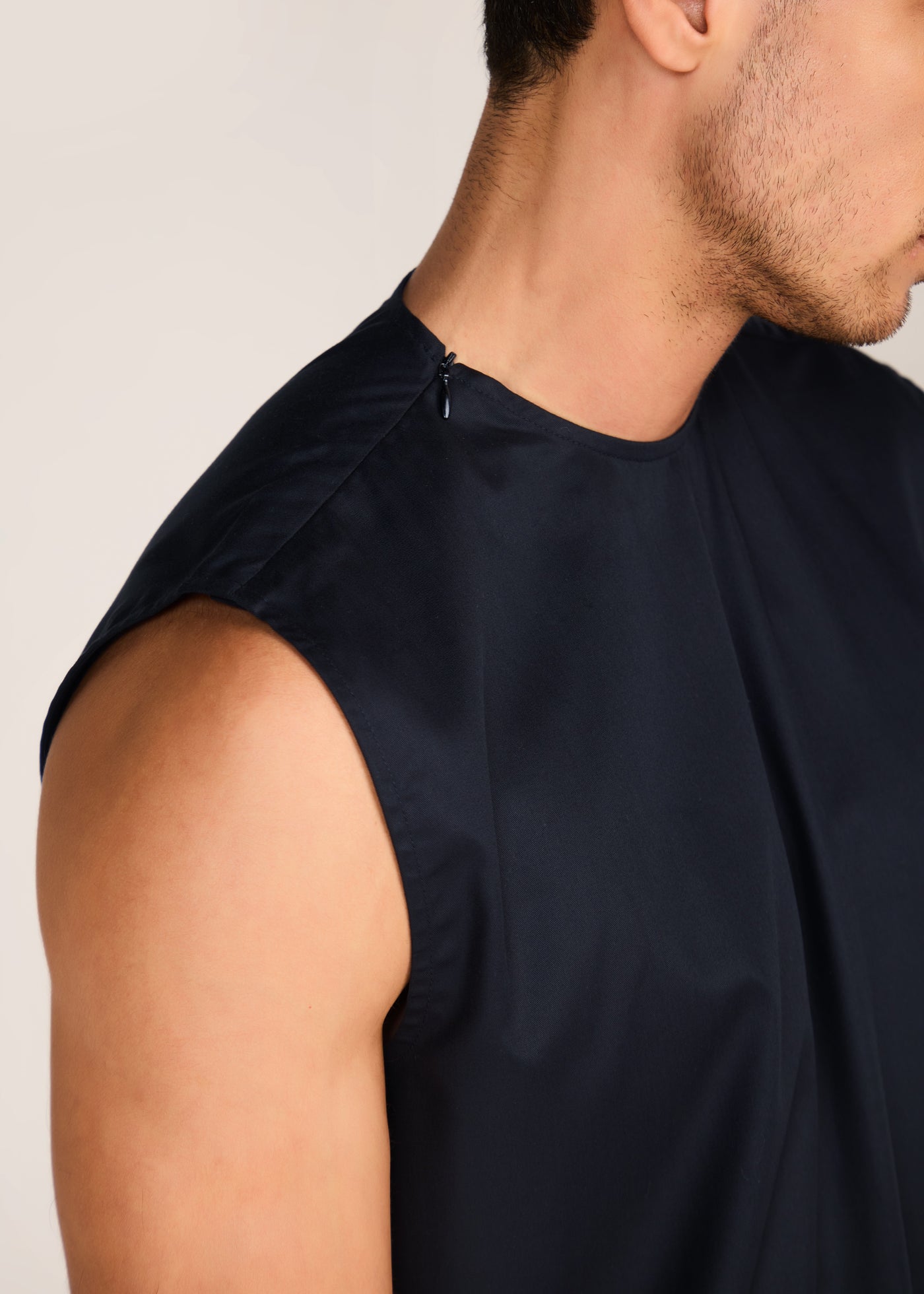 ROSANI The Tayo t-shirt in obsidian - obsidian Korean suiting sleeveless t-shirt, craft detail