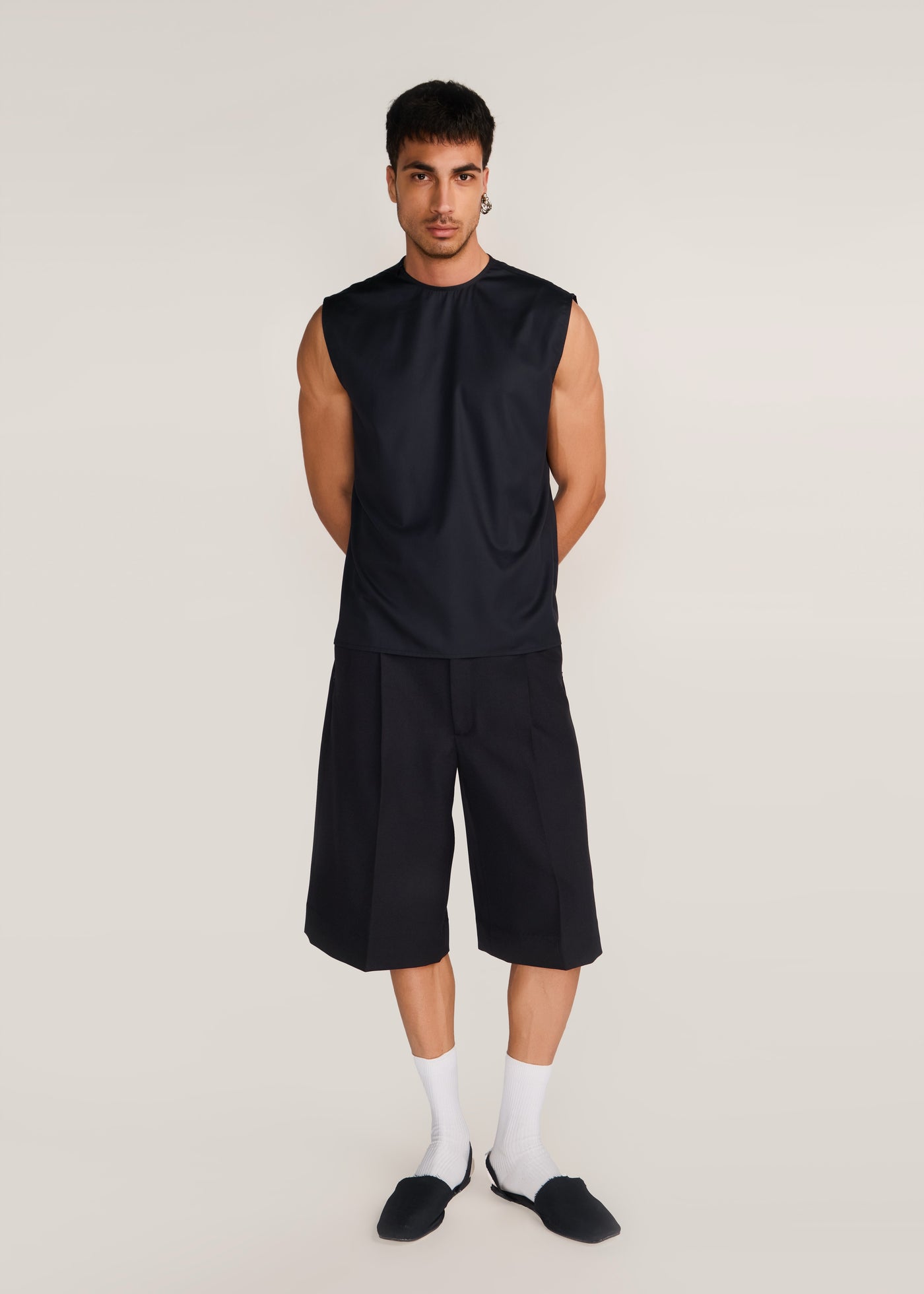 ROSANI The Tayo t-shirt in obsidian - obsidian Korean suiting sleeveless t-shirt, front view