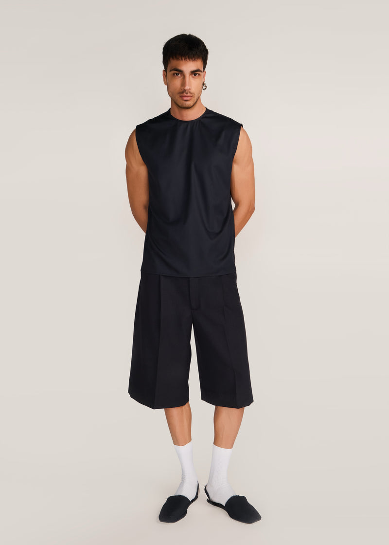 ROSANI The Tayo t-shirt in obsidian - obsidian Korean suiting sleeveless t-shirt, front view