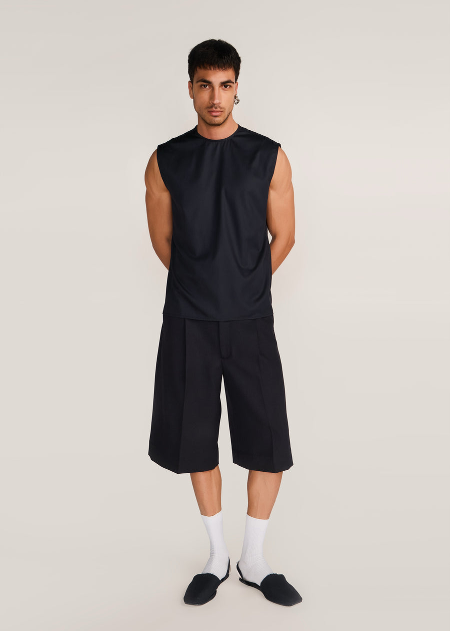 ROSANI The Tayo t-shirt in obsidian - obsidian Korean suiting sleeveless t-shirt, front view