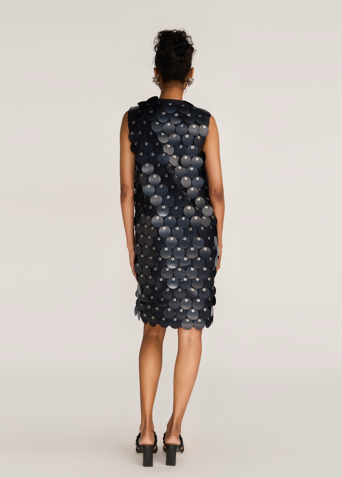 ROSANI The Thira dress in black - black oversized disc-embellished dress, back view