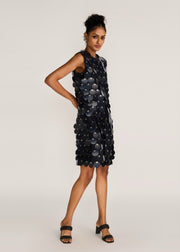ROSANI The Thira dress in black - black oversized disc-embellished dress, front view, alternate angle