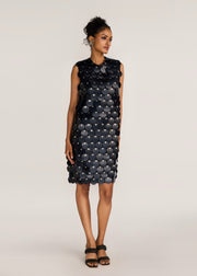 ROSANI The Thira dress in black - black oversized disc-embellished dress, front view