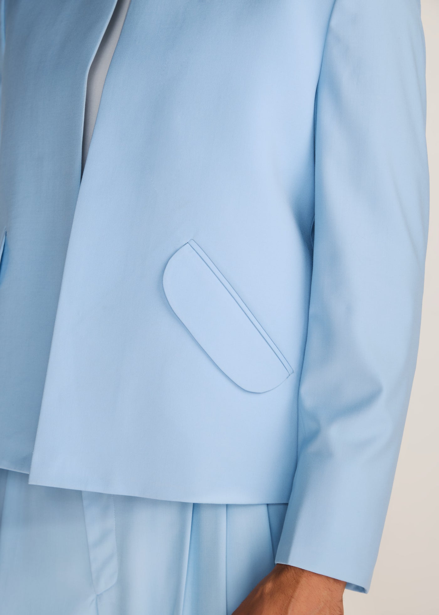 ROSANI The Unara jacket in light cerulean - light cerulean Korean suiting jacket, craft detail