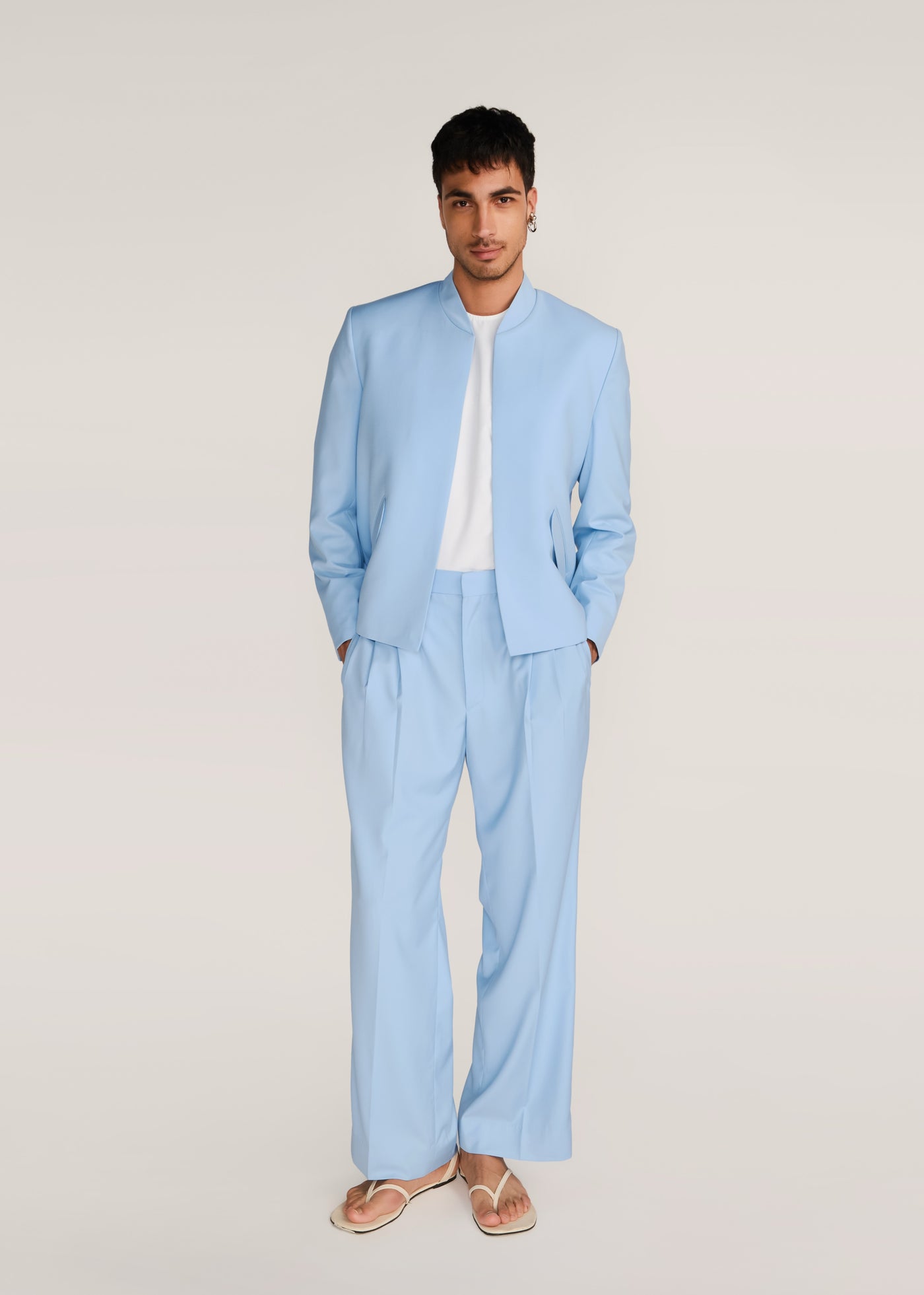 ROSANI The Unara jacket in light cerulean - light cerulean Korean suiting jacket, front view