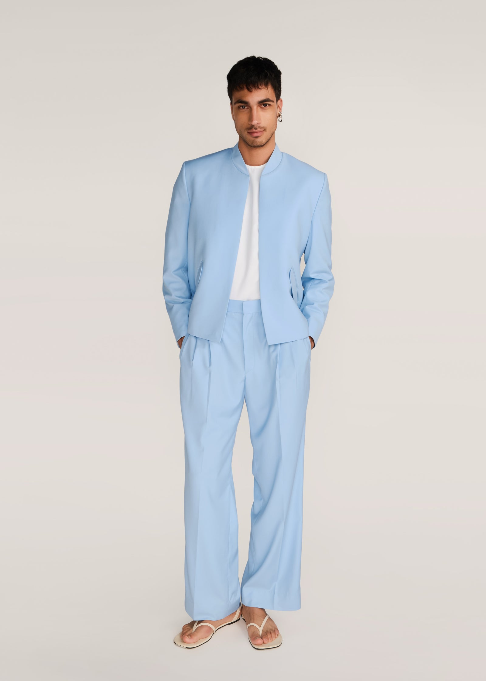 ROSANI The Unara jacket in light cerulean - light cerulean Korean suiting jacket, front view