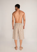 ROSANI The Unio shorts in sand dune - sand dune cotton laser-cut chrome embroidered shorts, back view